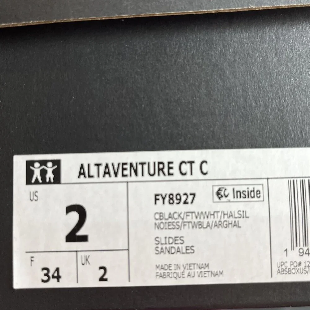 Adidas Youth Boys Altaventure Water Sandal Size 2 Black Gray Lightweight & Comfy